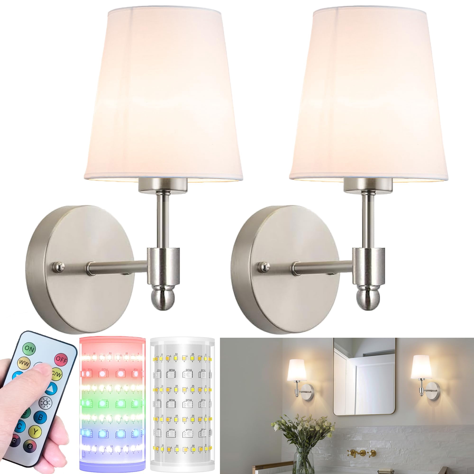 Apliques De Pared Inalámbricos Nekhung, Set De 2, Rgb, Batería De 10000 Mah