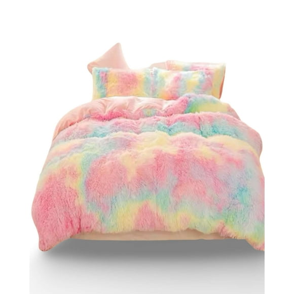 Plumón Cubrecama Chiporro Peludo Grueso 2 Plazas Multicolor