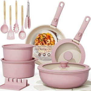 Juego De Utensilios De Cocina Astercook, 21 Unidades, Cerámica Antiadherente, Color Rosa