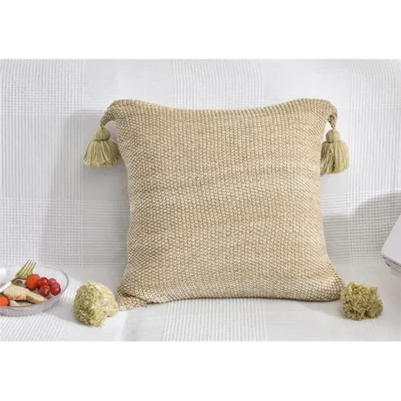 2x Funda Cojin Decorativo 45x45 Estilo Boho Larentia Algodon Beige