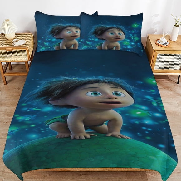 The Good Dinosaur Cartoon Bedding Sets Ultra Soft Skin-Friendly Duvet Cover 3 Piece, Cute Comforter Cover Bed Set for Boys Girls Kids
