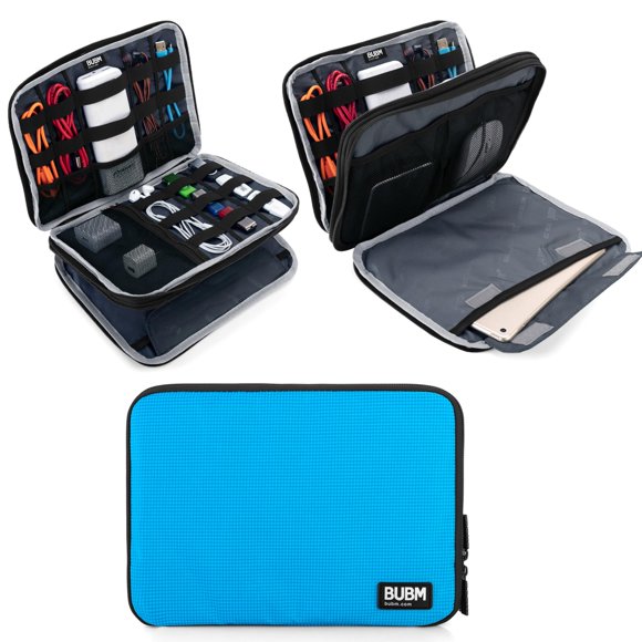 Organizador electrónico BUBM de doble capa para cables, color azul