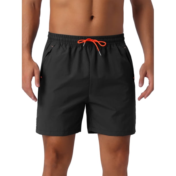 INSPIRA CHIC Pantalones Cortos de Playa para Hombre con Cintura Elástica y Cordón, Forro de Malla, Verano Casual, Talla 34, Negro