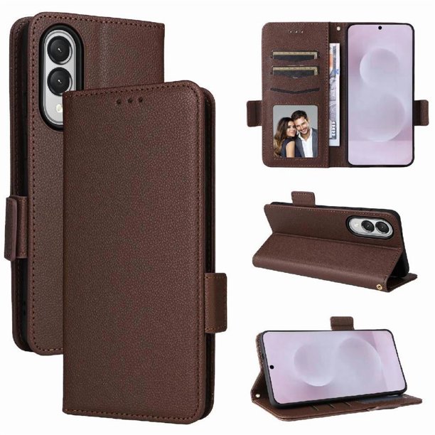 Funda Cartera para Samsung Galaxy S25 Edge Tapa Flip con Ranuras y Soporte Marrón