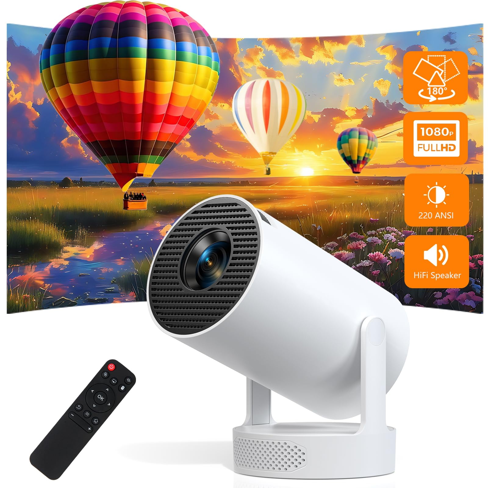 Mini Proyector Trunera Compatible Con 4k, 1080p, 220 Lúmenes Ansi, Wifi 6