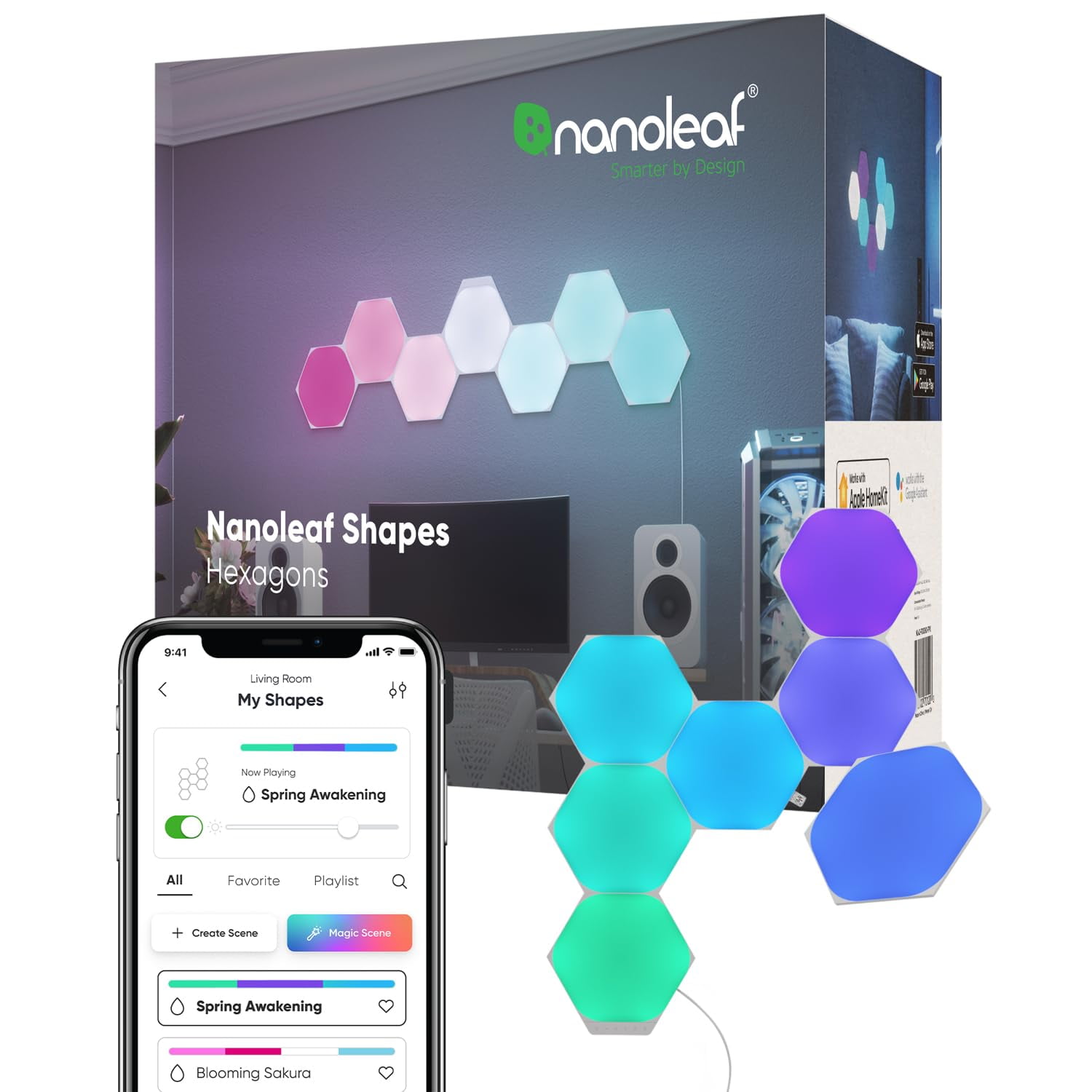 Luces De Pared Inteligentes Rgbw De 16 Millones De Colores, Led Regulables, Con Forma De Nanoleaf