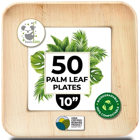 Platos desechables KoalaLove Palm Leaf de 25 cm, paquete de 50