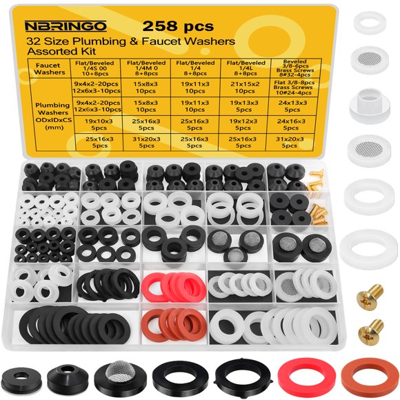 Kit de arandelas para grifos NBRINGO, 258 piezas, 32 tamaños surtidos