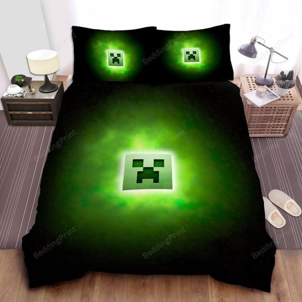 Minecraft Green Creeper Face Quilt Duvet Cover Set Bedding Double Queen3-Piece Bedding Set
