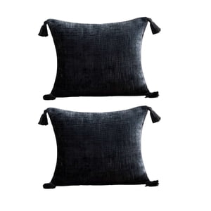 Genérico - Pack De 2 Fundas De Cojin Chenille Con Borlas 45X45 Gris