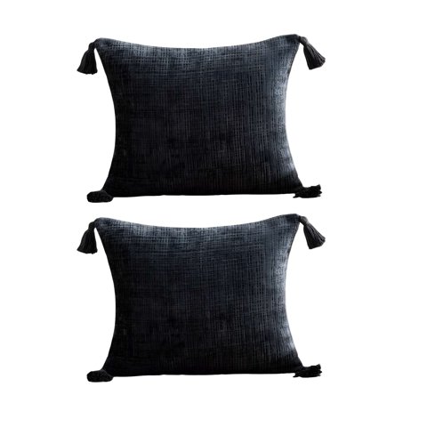 Genérico - Pack De 2 Fundas De Cojin Chenille Con Borlas 45X45 Gris