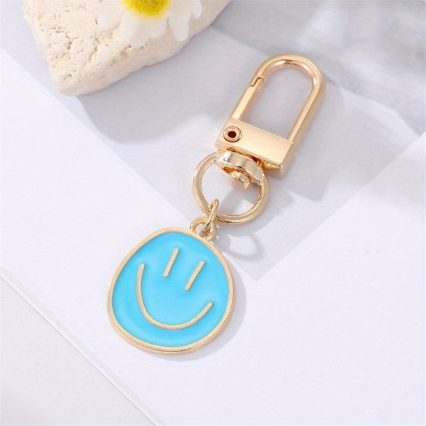 Gorgeous Golden Irregular Expression Keychain - Alloy Enamel Painted Happy Face Key Ring Bag Pendant Accessories
