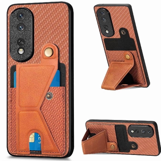 Funda Resistente para Honor 80 Pro con Tarjetero y Soporte, Diseño Magnético Marrón