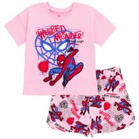 Conjunto Para Niñas Marvel Spider-Man Remera Y Shorts Delfín Rosa
