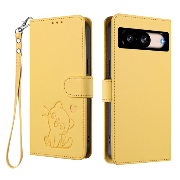 Funda Volteable tipo Billetera con Correa para Google Pixel 8, Amarillo