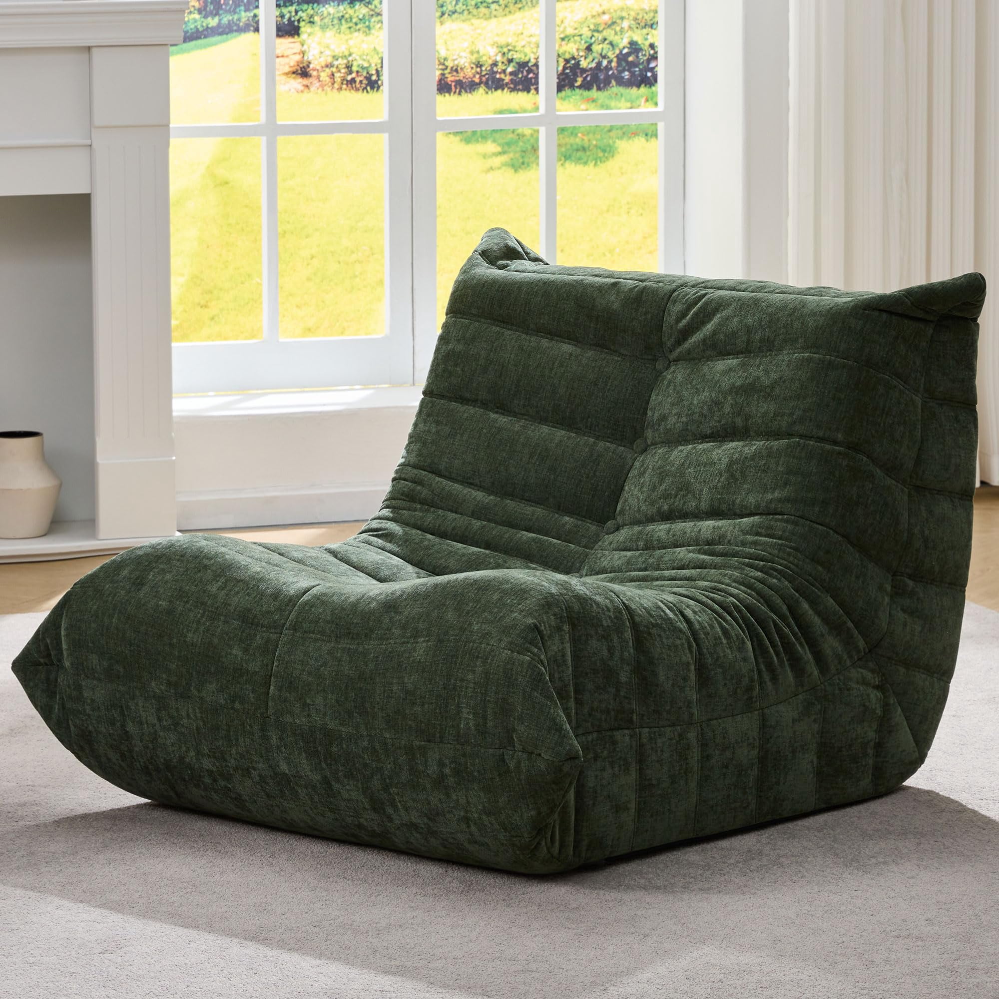 Sillón Puff Hobestluk De Espuma Viscoelástica Verde Tipo Chenilla