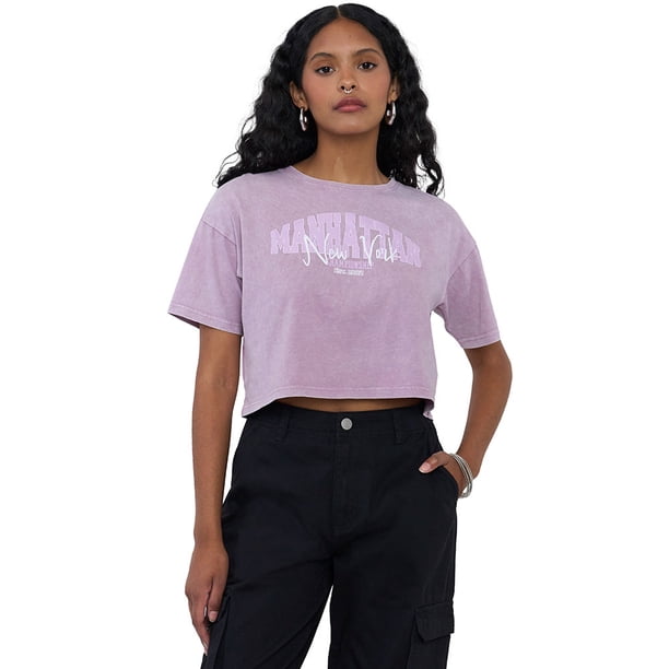Polera Mujer Fun Manga Corta Crop Malva Corona