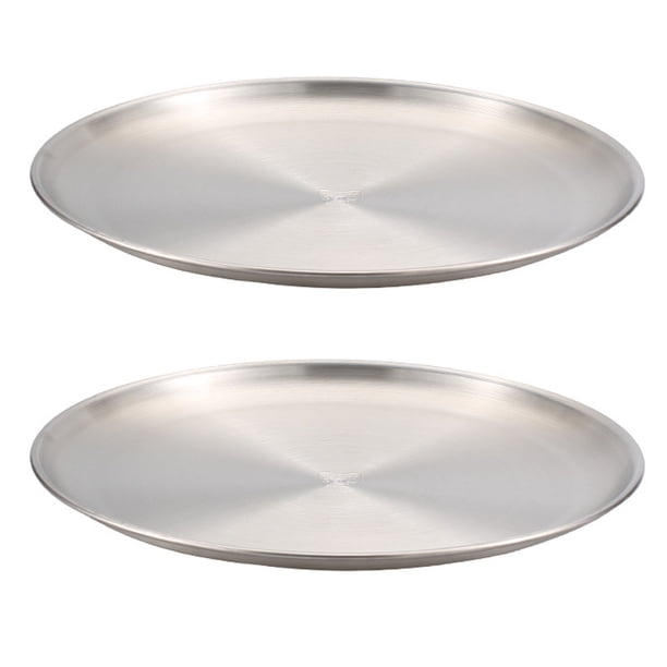 Juego de 2 platos redondos de acero inoxidable para cena, platos de metal, ideales para picnic y camping al aire libre, irrompibles.