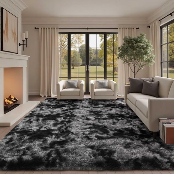 Alfombra Cuzwlovita 244 x 305 cm gris oscuro efecto tie-dye, pelo largo