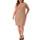 thumbnail image 2 of Agnes Orinda Vestido de Talla Grande para Mujer, Estilo Colegio, Sin Mangas, Cuello Barco, Casual, Recto, Lápiz, para Trabajo, 2X Caqui, 2 of 6