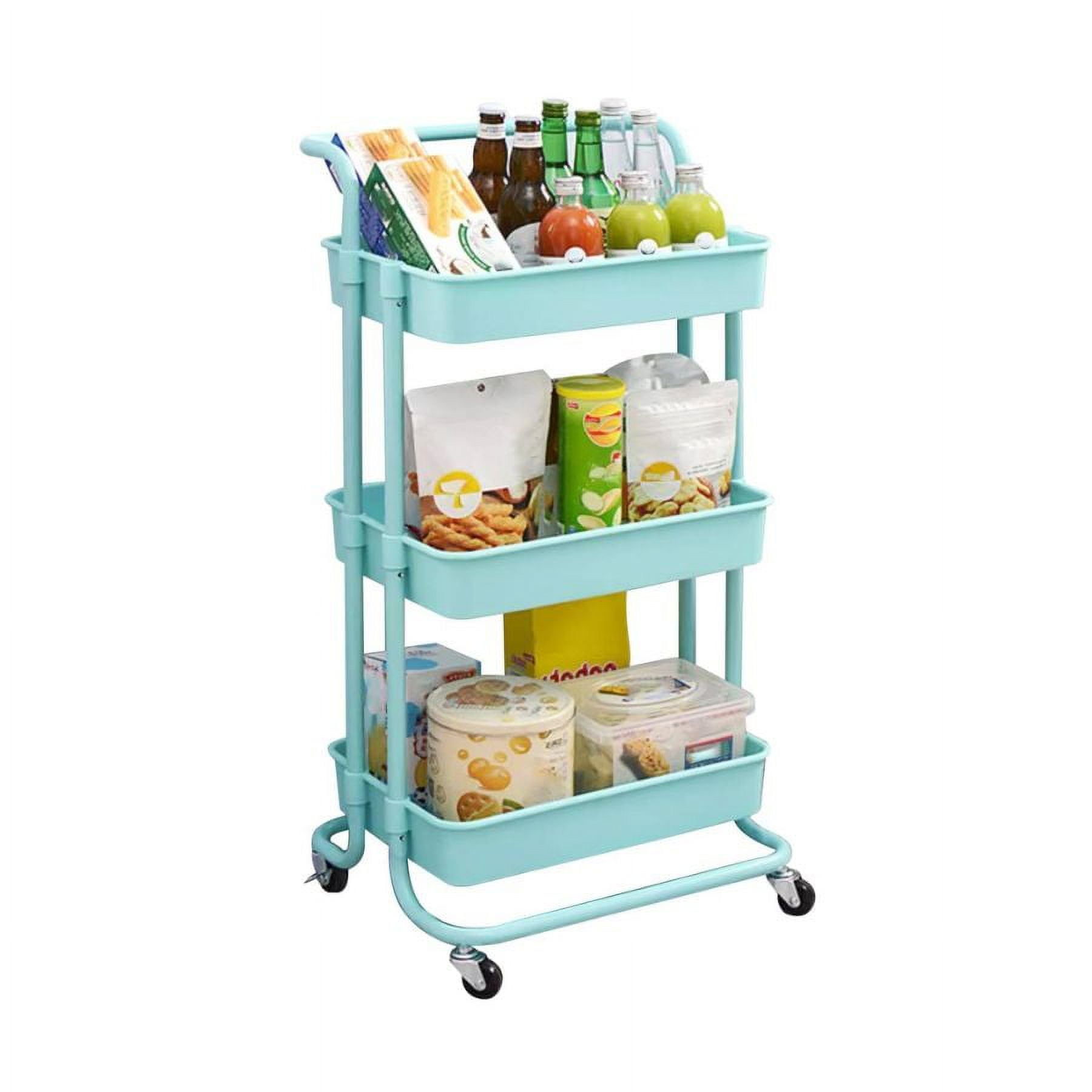 Click Ventas - Carro Estante Organizador Multiuso Con 3 Niveles Con Ruedas Celeste