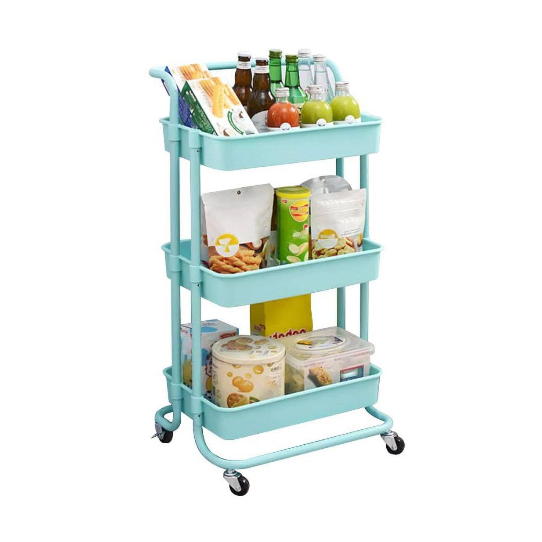 Click Ventas - Carro Estante Organizador Multiuso Con 3 Niveles Con Ruedas Celeste