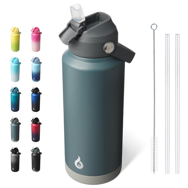 Botella De Agua Con Tapa De Pajita 32 Oz Botella Térmica De Acero Inoxidable Con Aislamiento Al Vacío Para Deportes Y Viajes Libre De Bpa Y A Prueba De Fugas Color Gris