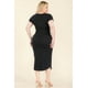 thumbnail image 3 of Saronite Vestido Midi Básico Ajustado con Cuello Abierto y Manga Corta, Negro (Talla Grande para Mujer), 3 of 5