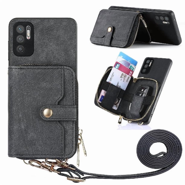 Funda Tipo Cartera con Correa Cruzada para Xaiomi Poco M3 Pro Protección Contra Golpes Negro