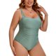 thumbnail image 4 of Traje de baño de una pieza para mujer de talla grande Agnes Orinda con control de abdomen y fruncido para piscina y playa, talla L, color verde, 4 of 8