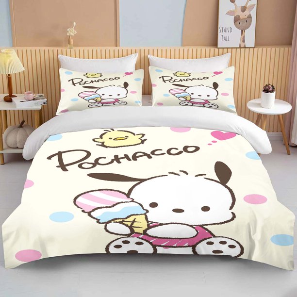 Kawaii Sanrio Pochacco Printed Bedding Set Cartoon Anime Duvet Cover Comforter Pillowcase Boys Girls Children Adults King Gift Bed Sheets