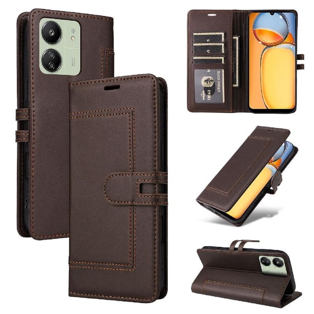 Premium Wallet Case for Xiaomi Redmi 13C with Card Slots & Kickstand, Flip Cover Brown
