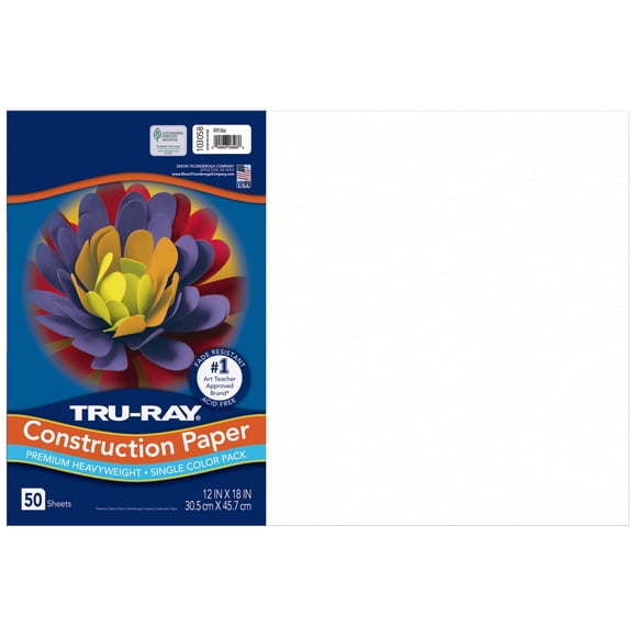 Papel de construcción Tru-Ray 50% reciclado, 12 x 18 cm, blanco, paquete de 50