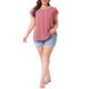 thumbnail image 2 of Agnes Orinda Blusas Florales de Talla Grande para Mujer Cuello Redondo Mangas Cortas Acampanadas Casual Primavera Verano Blusa 1X Rojo Oscuro, 2 of 6
