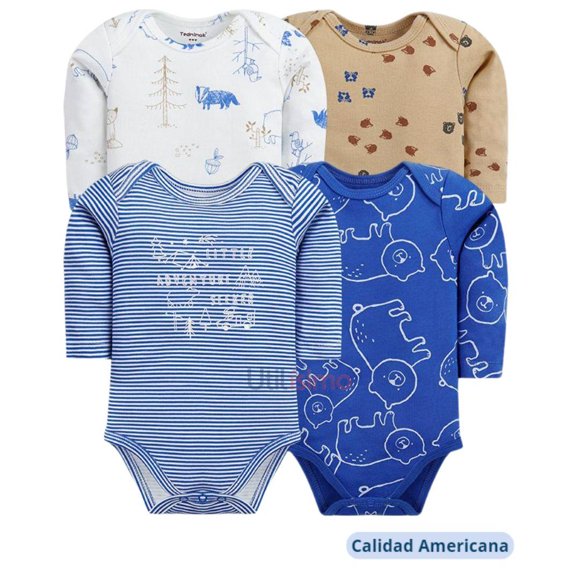 Pack 4 Bodys Tedmimak Niño Manga Larga Bosque 100% Algodón 3M