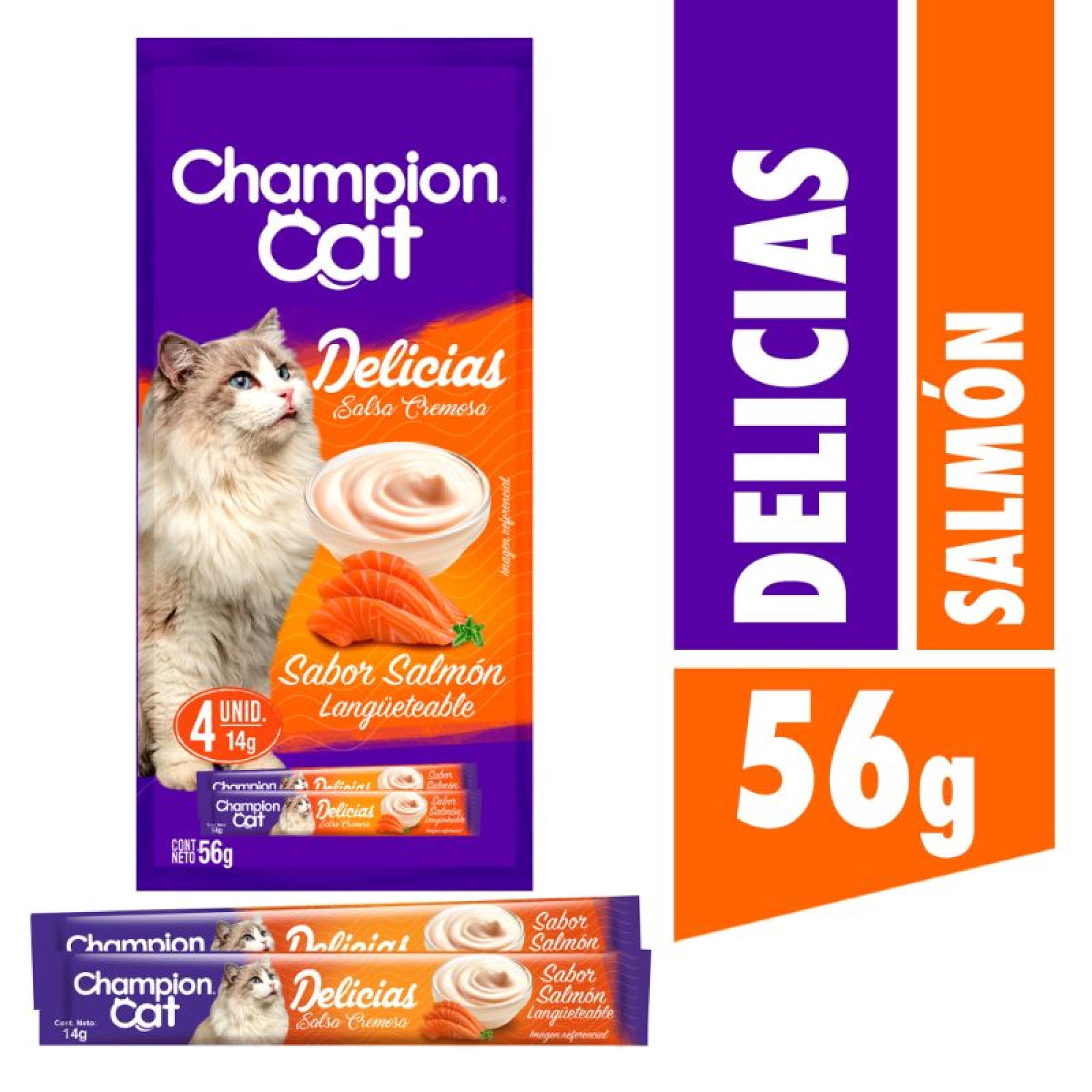 Snack Delicias Salsa Cremosa Sabor Salmón Sachet 56 g Champion Cat