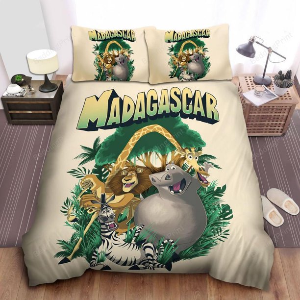 Madagascar Main Characters In Alternative Drawing Quilt Duvet Cover Set3-Piece Bedding Set