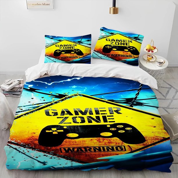 v81 Bed Sheets Cartoon Gamer Game Controller Bedding Set,Duvet Cover Bed Set Quilt Cover Pillowcase,King Queen Twin Size Boys Girls Adults 3-Piece Bedding Set (1 Duvet Cover + 2 Pillow Shams) Bed Shee