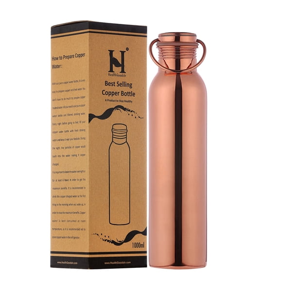 Botella de agua HealthGoods en cobre puro de 1000 ml con asa