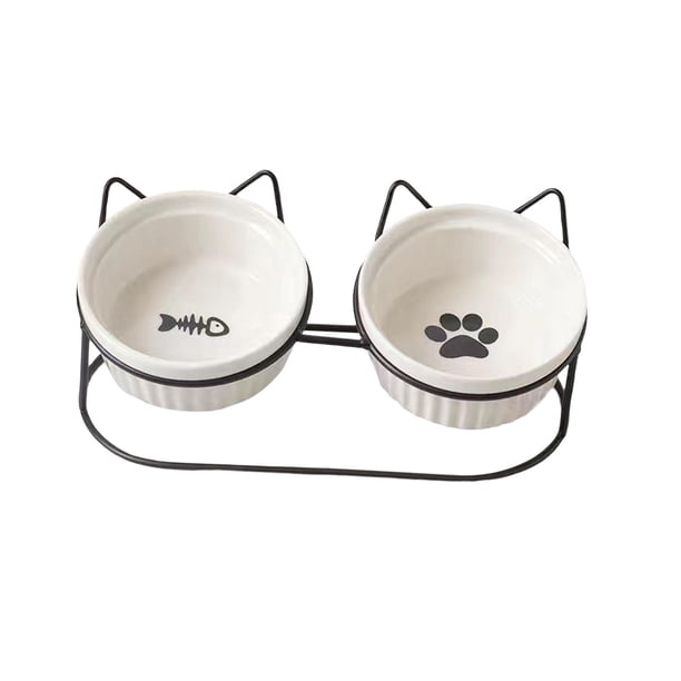 Cuenco doble para perros y gatos, plato para gatos, separable, portátil, antideslizante, boca oblicua, sin derrames, inclinable para gatos de , Blanco