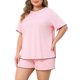 thumbnail image 4 of Agnes Orinda Mujeres Tallas Grandes 2 Piezas Ropa de Dormir Cuello Redondo Pijamas Tops y Shorts Conjunto Casual para Casa 1X Rosa, 4 of 6