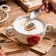 thumbnail image 5 of Tazón de sopa de lunares, taza de sopa de porcelana de 4,5 pulgadas, hermoso tazón de sopa con mango, cerámica de Seguridad blanca, Rosa Roja 3d, adecuado para microondas y hornos, 5 of 6