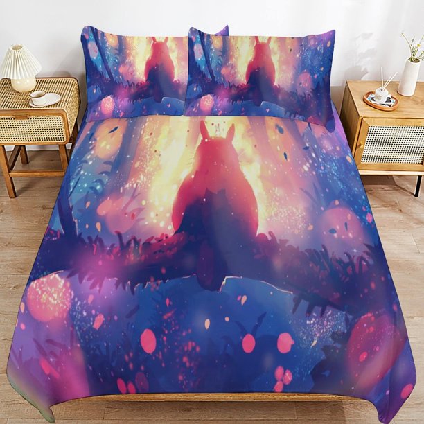 x451 My Neighbor Totoro Bed Duvet Cover Microfiber Bedding Sets 3D Printed Lightweight 3 Piece Comforter Sets, 1 Duvet Cover And 2 Pillow Shams for Kids Boys Girls 90"x90" jn451