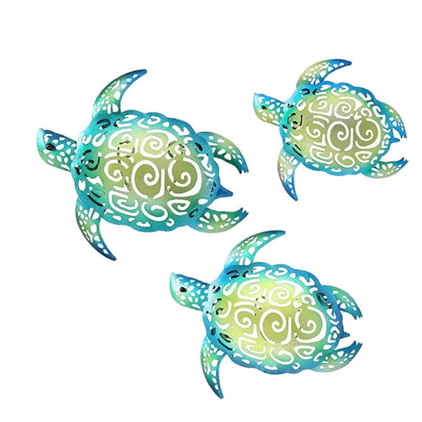 3 uds tema de tortuga pared arte tortuga estatuilla, vida marina tema pared decoración colgante para jardín baño Patio dormitorio decoración Verde