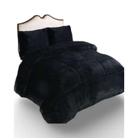 Gran Sol - Plumón Cubrecama Chiporro Peludo Grueso 2 Plazas Negro