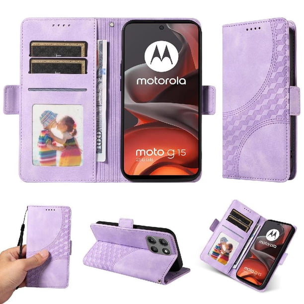 Carcasa FOXDOCK Motorola Moto G15 Power de cuero PU, diseño acolchado clásico, protección contra caídas y rayones