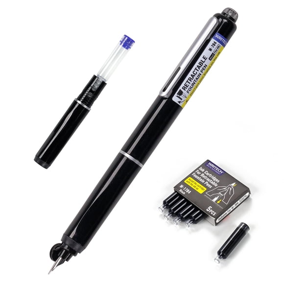 Pluma estilográfica WRITECH de punta fina retráctil con 5 cartuchos de tinta