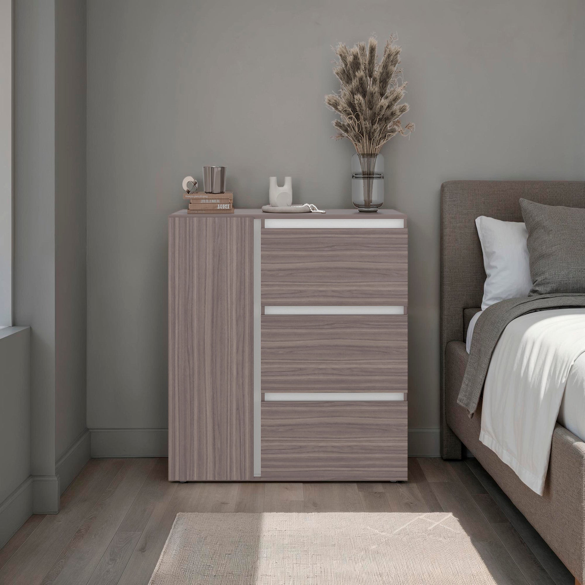 Tuhome - Comoda 1 Puerta 3 Cajones Niza 91x100x41,8 Cm Avellana Y Blanco