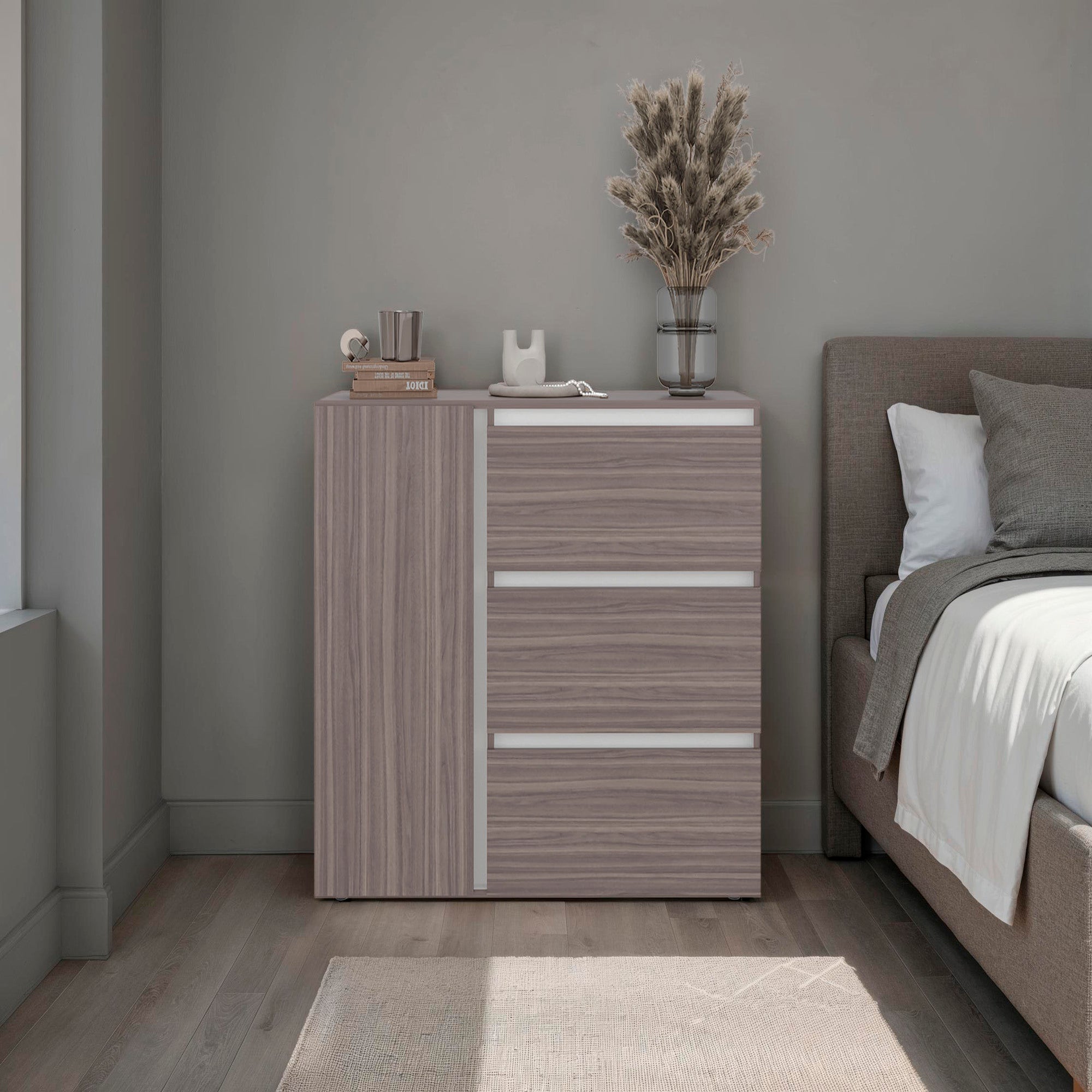 Tuhome - Comoda 1 Puerta 3 Cajones Niza 91X100X41,8 Cm Avellana Y Blanco