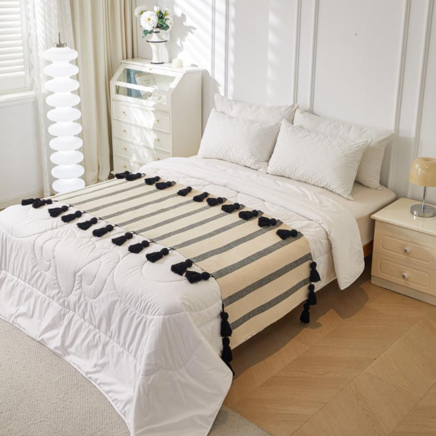 Wyj Hogar - Piecera Tejido Bohemio De Algodon / Lino 70x210 Cm Negra